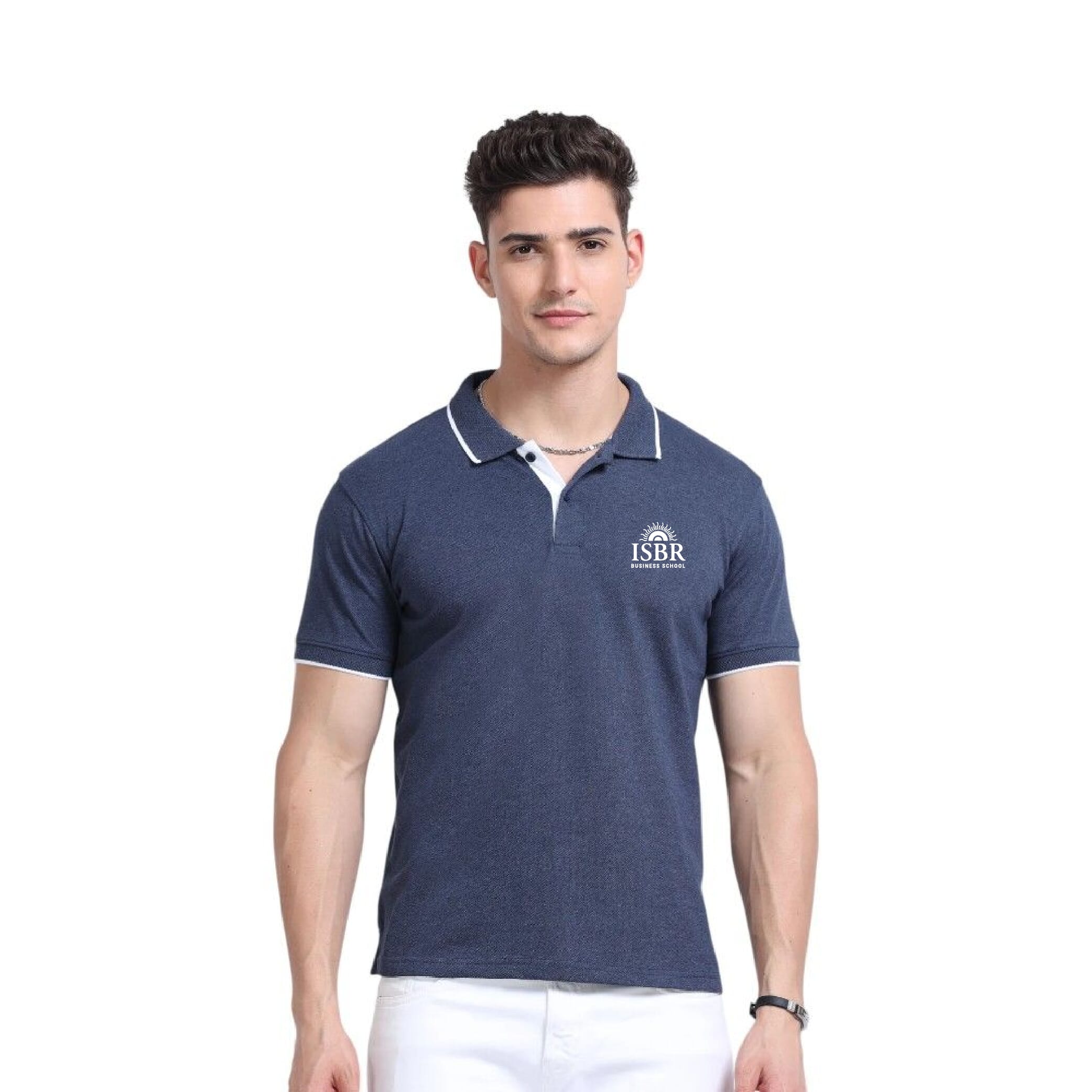 Greys&Blues EcoBlend Polo Tshirt- Navy Melange with White Tipping